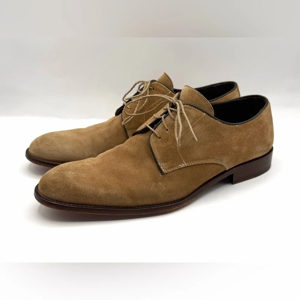 Santoni Suede Derby Straight Tip Shoes Brown Men's, Oxfords Made In Italy